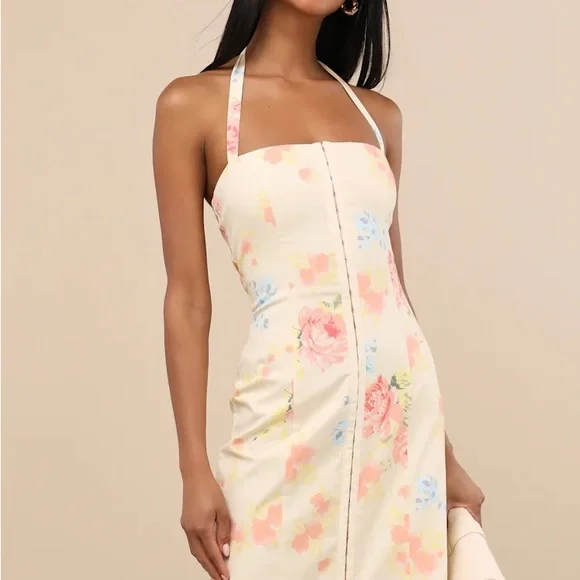 Lulu's Floral Maxi Dress in Yellow and Pink - Picture 3 of 6